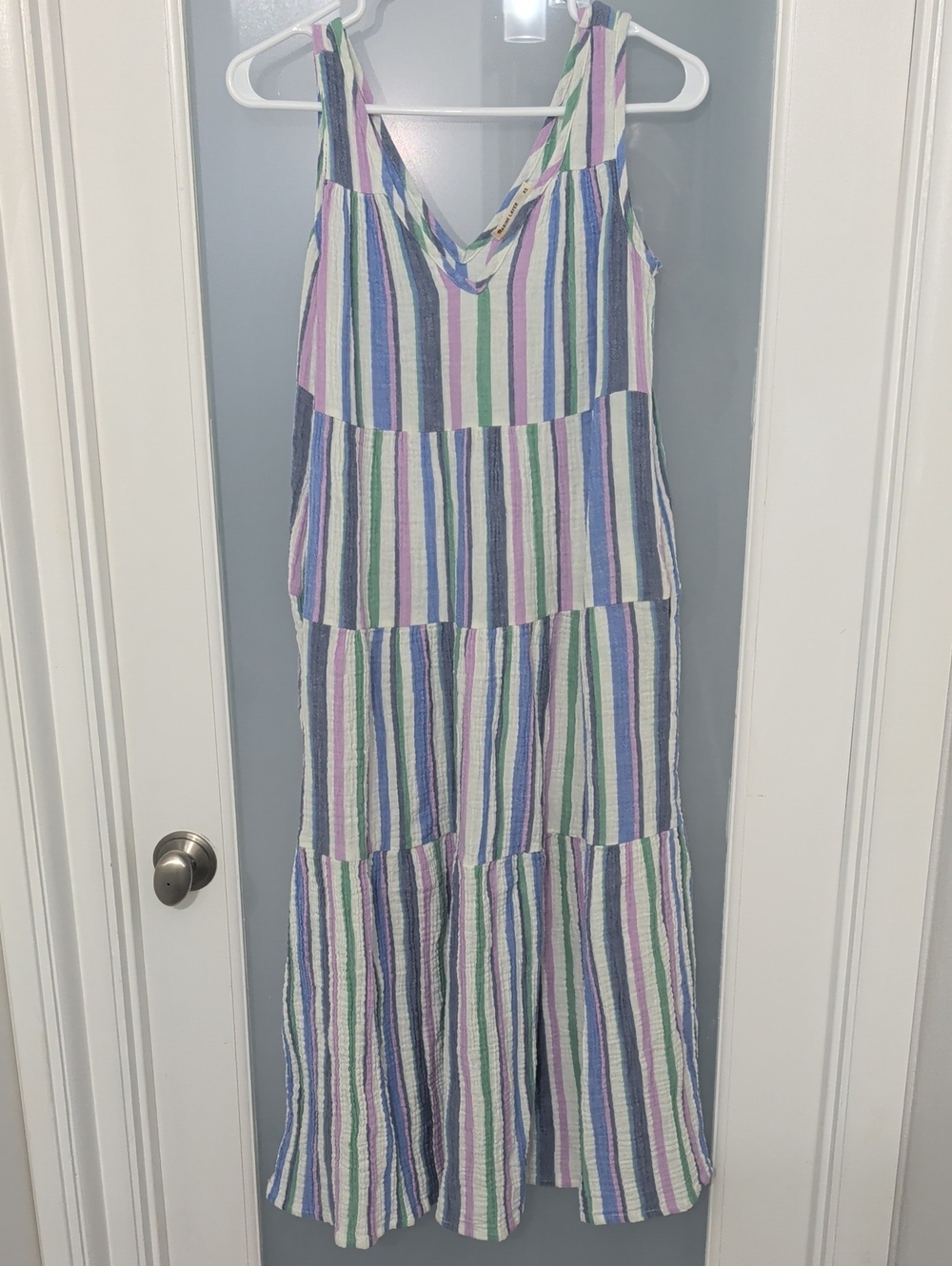 Marine Layer Pastel Striped Tiered Midi Dress XS